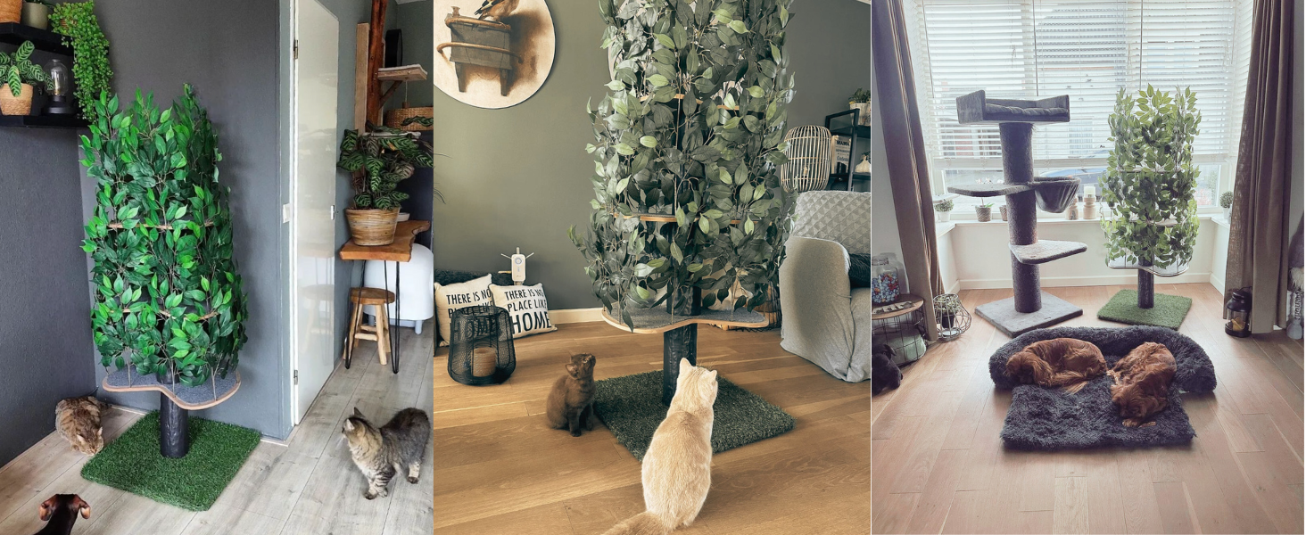 Дерево для котів Kratzbaum Natur - багатоярусне, з можливістю заміни листів, 160 см. Безпечні матеріали, міцне та запатентоване.