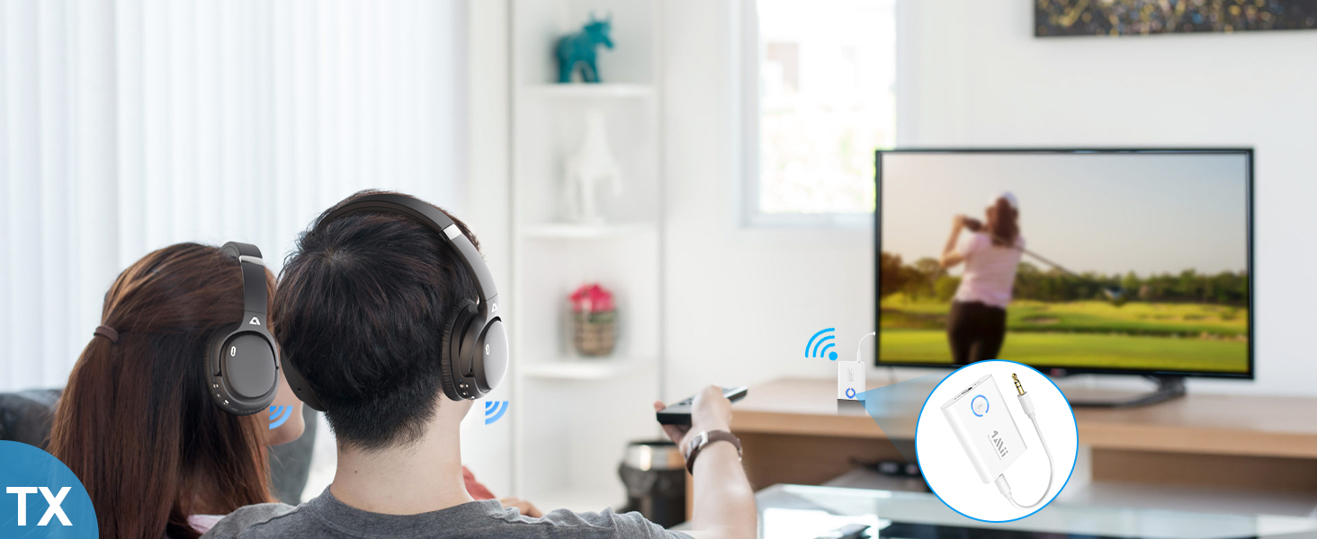 1Mii Bluetooth 5.3 адаптер для телевізора та навушників: 2-в-1 передавач/приймач, aptX-Adaptive, HD аудіо, 3.5mm jack