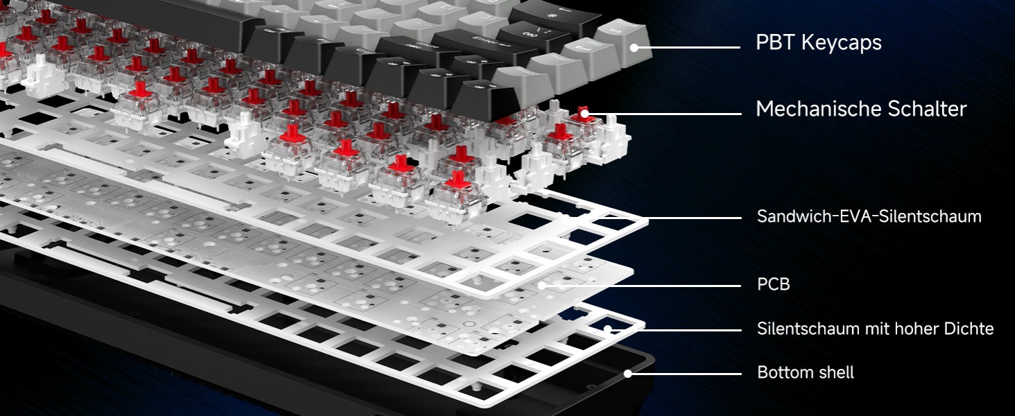 Dierya DK68 - Бездротова ігрова клавіатура з RGB підсвічуванням (68 клавіш, механічний, Linear Red Switch, QWERTY, Bluetooth/2.4GHz/USB-C)