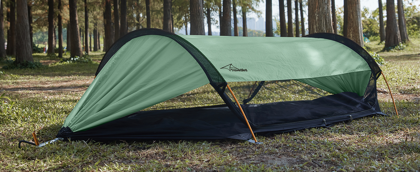 Гамак-намет для кемпінгу з москітною сіткою та сонцезахистом, 290x140 см, великий простір, багатофункціональний, легкий, з ременями для кріплення до дерева, підлоговий намет для відпочинку на природі, пішохідний туризм, зелений