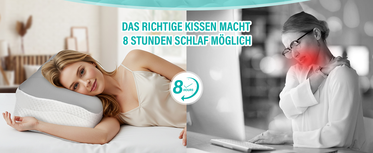 Подушка для шиї Ehomfory з піною Memory Foam, ергономічна подушка для сну на боці, спині та животі, 62x41x9/12 см, сіро-біла