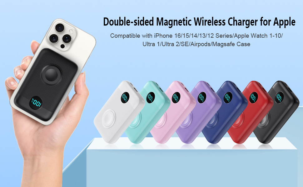 Power Bank магнітний 10800mAh з підтримкою MagSafe, 4-в-1, з зарядкою для Apple Watch, QC4.0+PD 25W, LED дисплеєм, для iPhone 16/15/14/13/12 Series