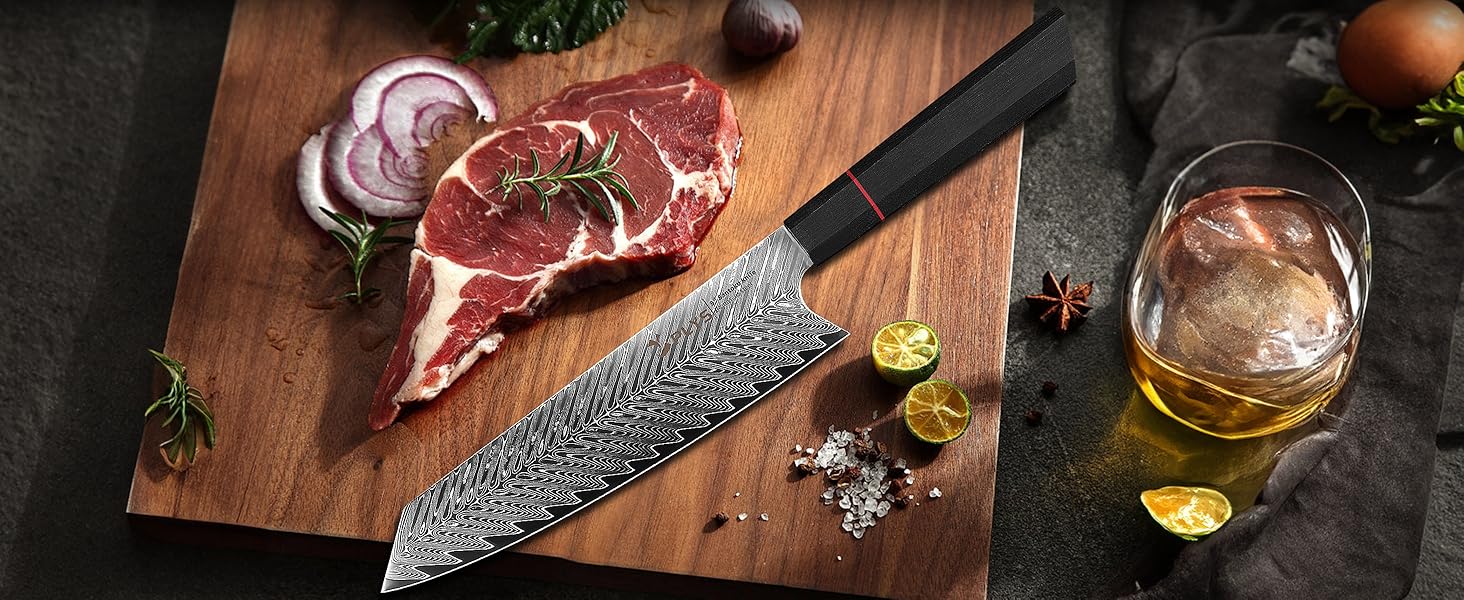 Ніж кухонний японський Kiritsuke Damast Plys, 20 см, сталь VG10, 67 шарів, рукоять G10, подарункова коробка
