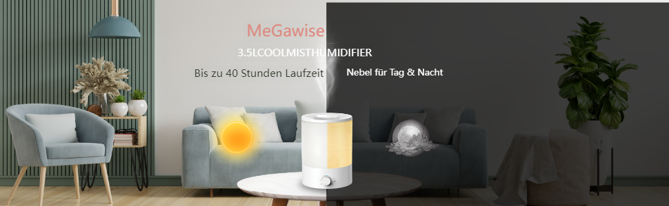 Зволожувач повітря MegaWise 3,5 л з холодним туманом – ультратихий ультразвуковий зволожувач для дитячої кімнати, спальні та офісу