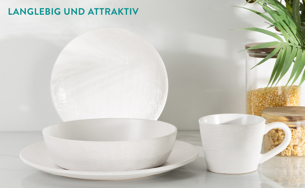 Набір посуду Navaris з каменю (16 предметів) для 4 осіб - тарілки, супові тарілки, чашки, сірий колір