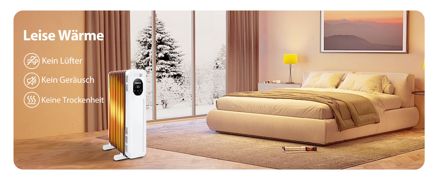 Електричний масляний радіатор Aigostar Cozy 2300W з пультом керування, 11 ребер, термостат, 3 режими, таймер 24г, LED-дисплей, захист від перекидання та перегріву