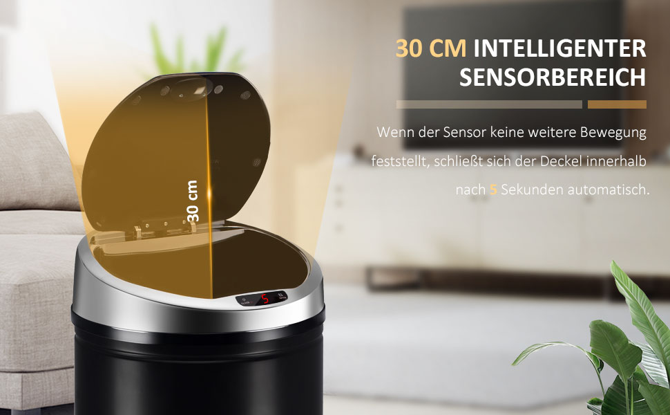 Сміттєвий бак Ribelli з датчиком, 60 літрів, чорний - автоматичне відкривання/закривання, з LED-індикатором