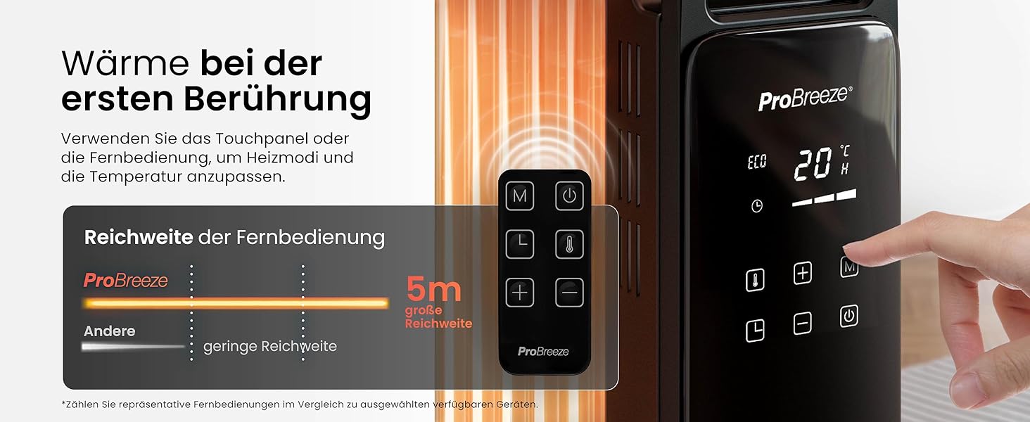 Розумний масляний радіатор Pro Breeze 2500W з 11 секціями - електричний, з Wi-Fi, таймером та термостатом