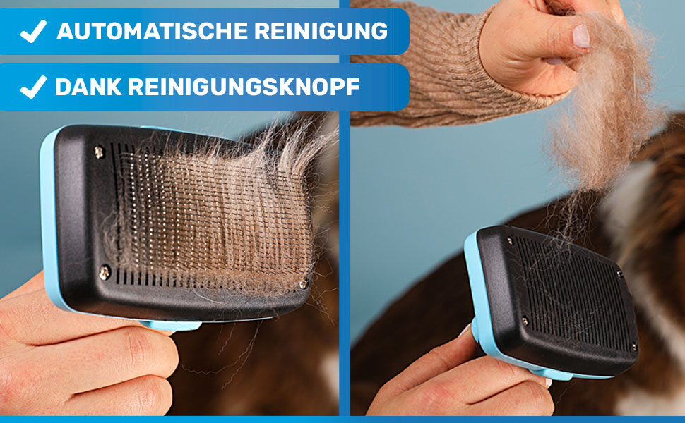 Щітка для собак та котів BluePet для довгої шерсті - видаляє підшерсток, ковтуни та вузли. Версія 2.0 з кнопкою очищення. Для щоденного використання (Блакитна) 2.0