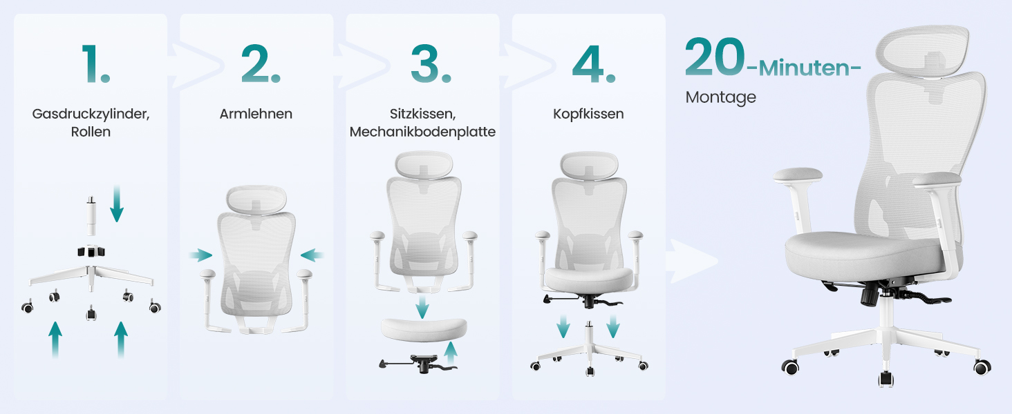 Офісний стіл SONGMICS - ергономічне крісло, комп'ютерне крісло з регульованою поперековою та підголовною підтримкою, до 150 кг, регульована висота, OBN066BH01 (Сірий голуб)