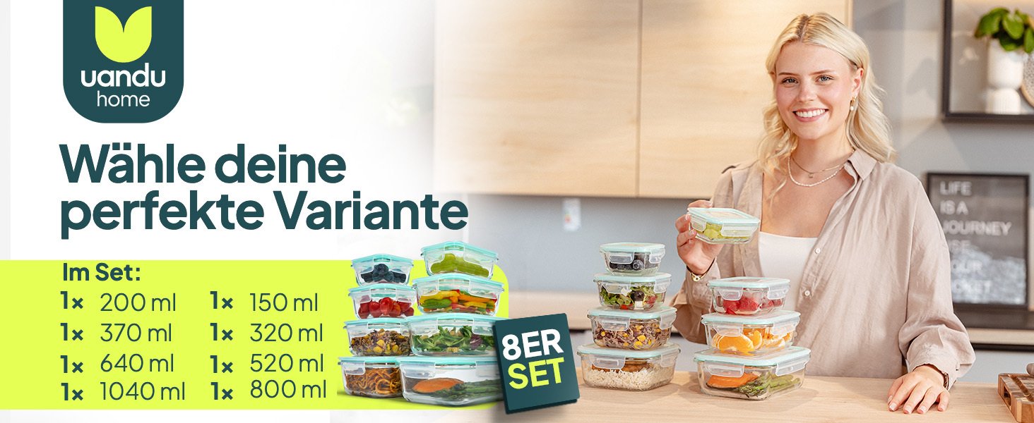 Набір скляних контейнерів з кришками Uandu (24 шт) Borosilicate, для зберігання їжі та Meal Prep, антрацит