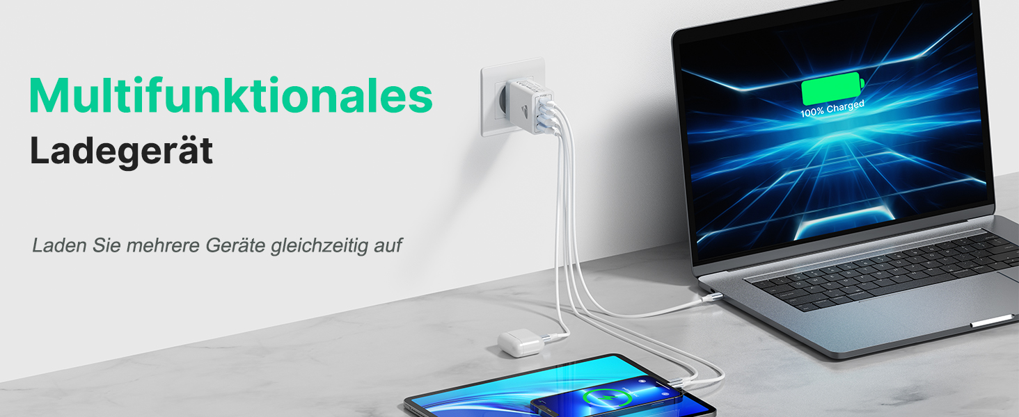 Багатопортовий зарядний пристрій Aioneus USB-C 40W з 4 портами (USB-C та USB-A) для iPhone, Samsung та інших телефонів, білий