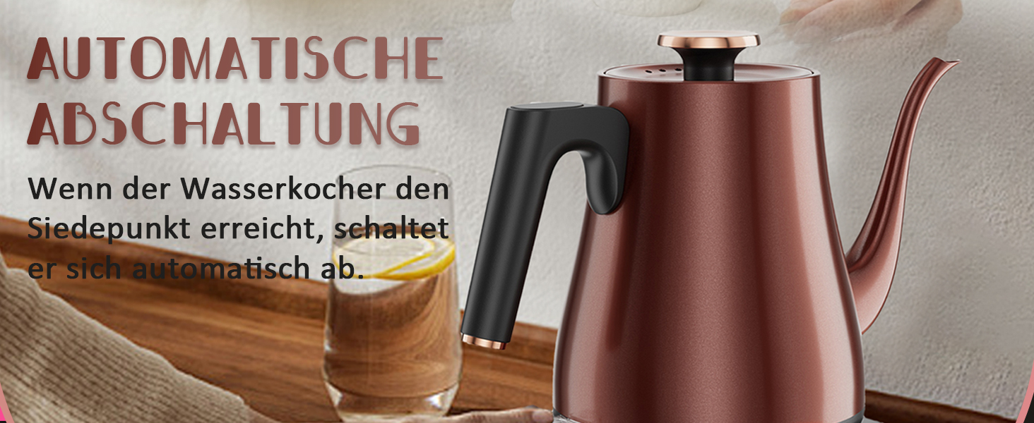 Електричний чайник Schwswanenhals 1.0L, ретро-дизайн, нержавіюча сталь, 1000W, автоматичне відключення, захист від перегріву, BPA-free, колір: темна мідь