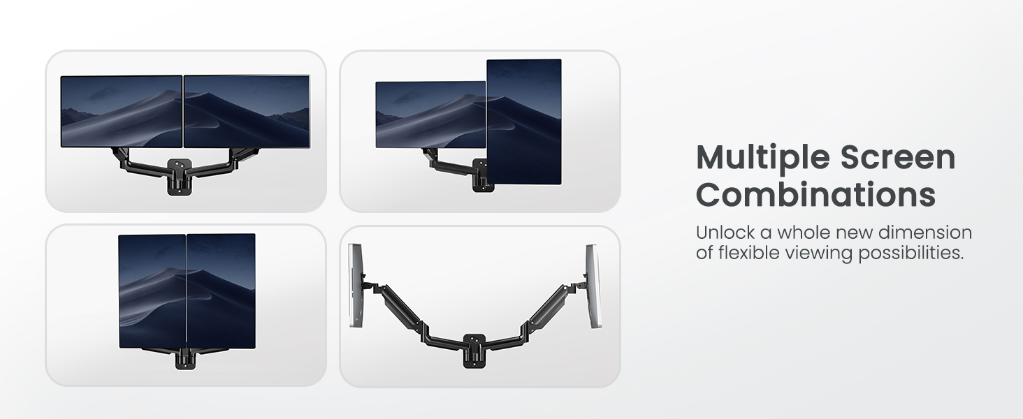 Кріплення для монітора HUANUO, 2 монітори, 17-32 дюйми, газ-амортизатор, VESA 75/100 мм, 8 кг, для геймінгу