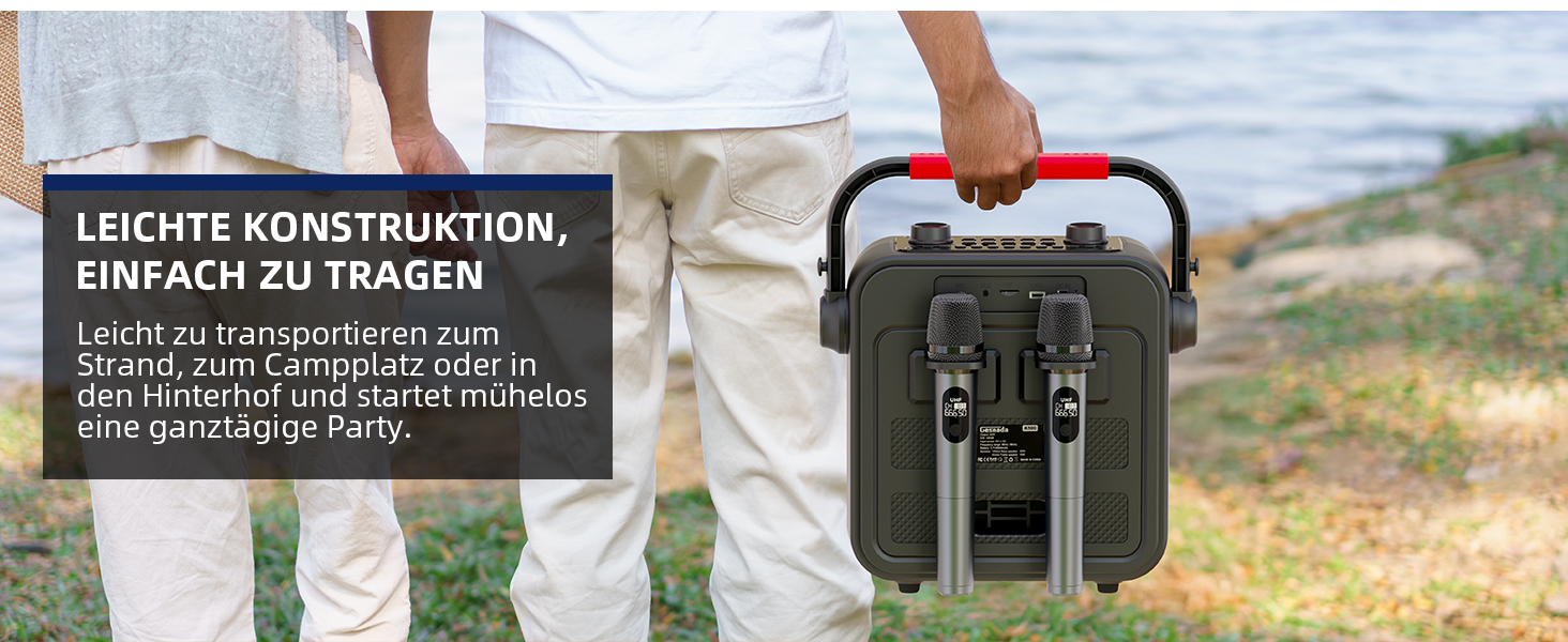 Караоке машина для дорослих та дітей – портативна система з 2 мікрофонами, Bluetooth, TF, USB, AUX, TWS, динамік, чорна