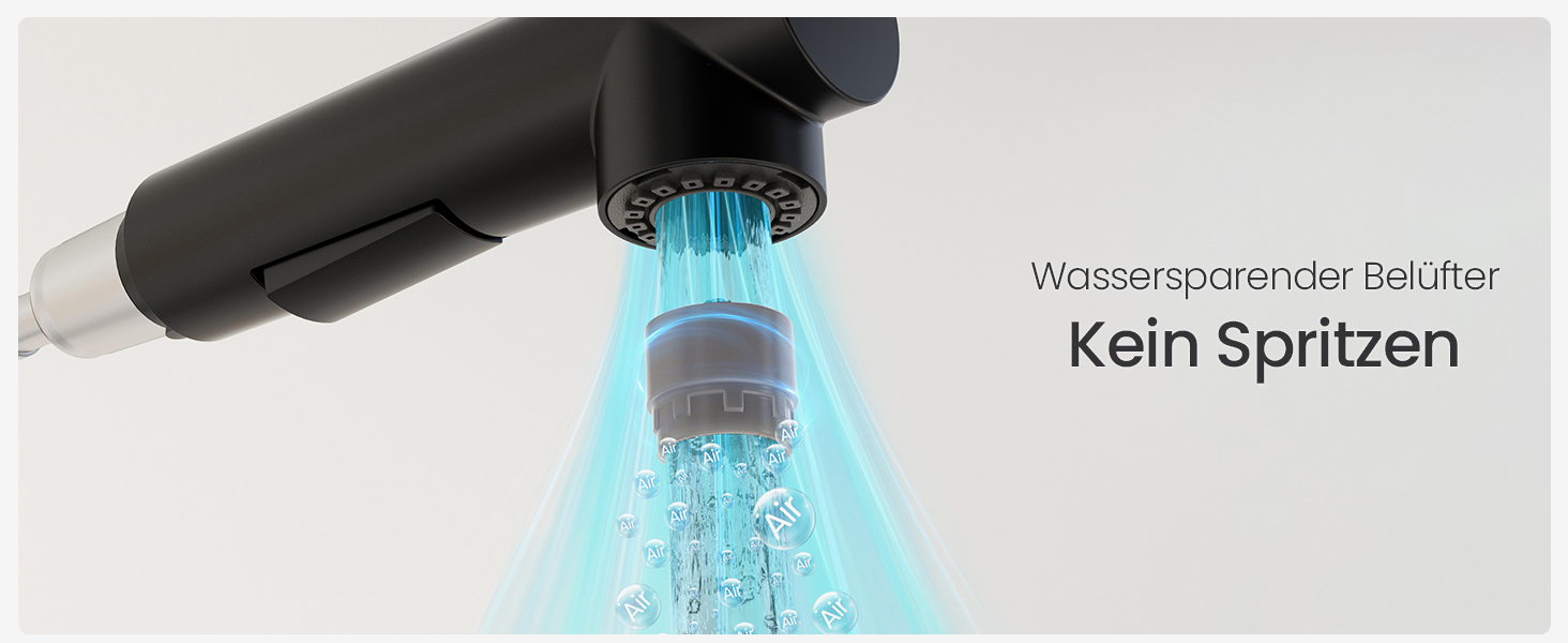 Кухонний змішувач CECIPA висувний, чорний, 360° поворот, міцний, без витоків, легка установка, з витяжною насадкою, матовий чорний