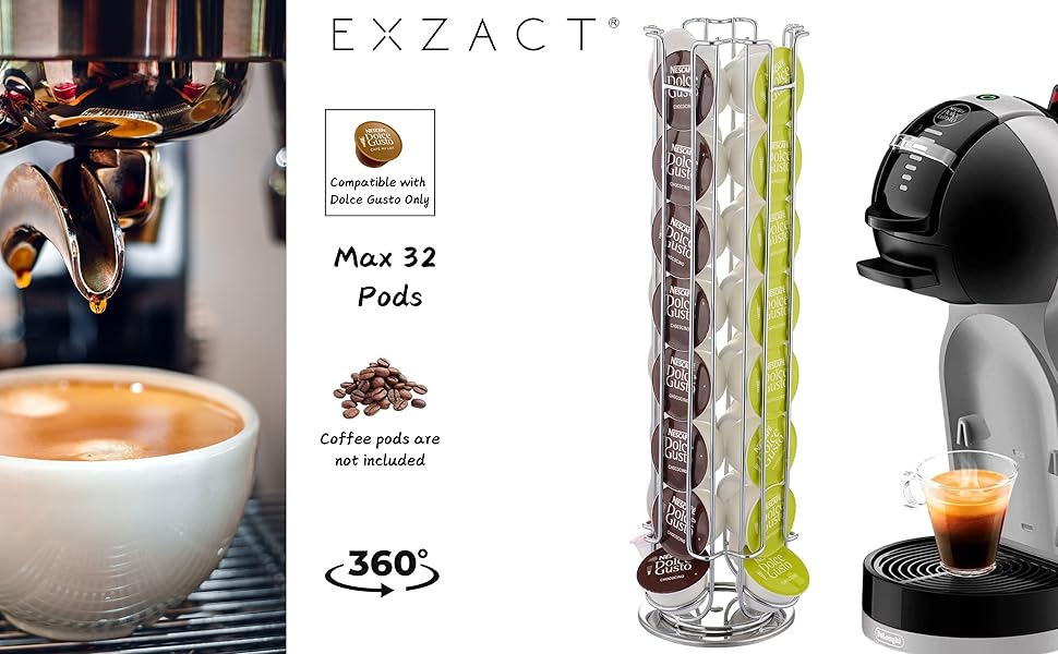Тримач для капсул кави Exzact, сумісний з Dolce Gusto (32 капсули) - органайзер для капсул кави Dolce Gusto, диспенсер/стійка/тримач, поворотний на 360°, антиковзкий