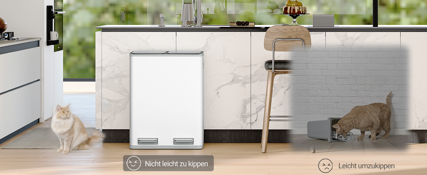 Відро для сміття з сортуванням 60 л, нержавіюча сталь, з педаллю, 2 відділення, SW06099E (біле)