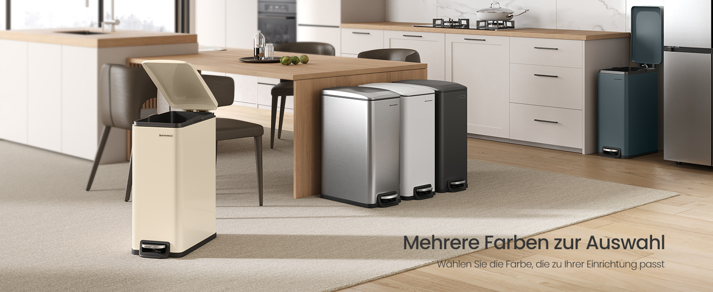 Відро для сміття SONGMICS 20 л з педаллю, м'яким закриттям, з внутрішнім відром, 15 мішків, металік сріблястий LTB543E01