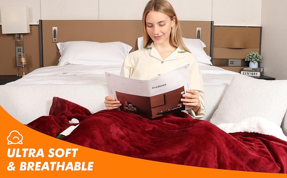 Електрична ковдра Qieryun з автовимкненням, 130x180 см, 10 режимів нагріву, таймер 8 годин, захист від перегріву, флісова ковдра, пральна машина, для дому та офісу (червона, 150 x 180 см)