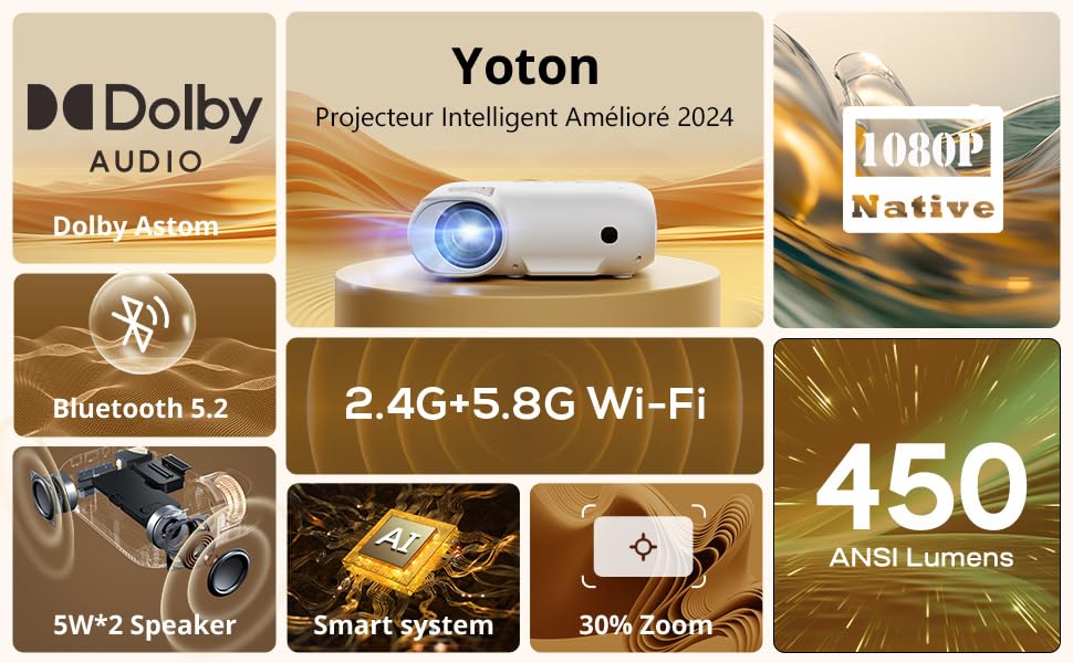 YOTON Beamer 4K: проєктор для домашнього кіно з підтримкою Netflix/Dolby Audio, 20000 люмен, Full HD 1080P, WiFi, Bluetooth 5.2, сумісний з PS5, з сумкою