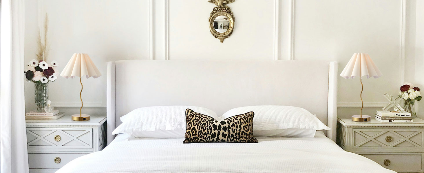 Настільна лампа EOEYYOYB з USB A+C, сенсорне керування, регулювання яскравості, абажур з льону, для спальні та вітальні, біла