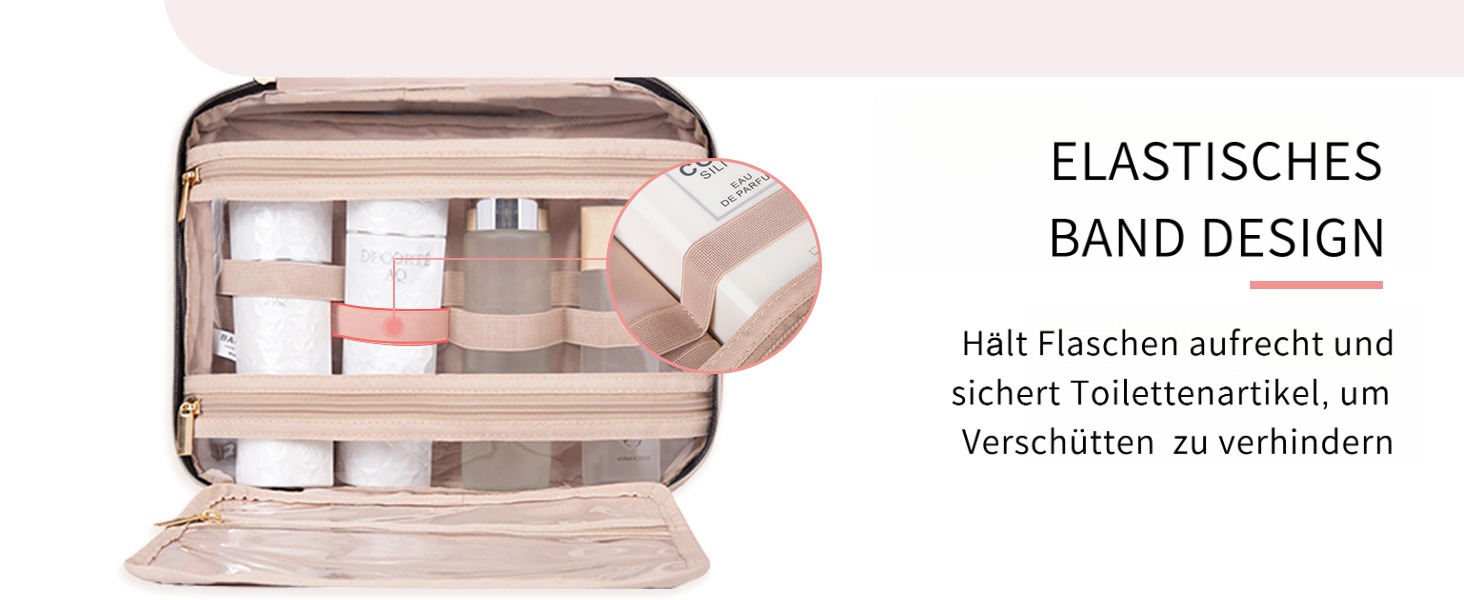 Сумка для косметики BAGSMART, дорожня косметичка для жінок, прозора, на блискавці, рожевого кольору, M