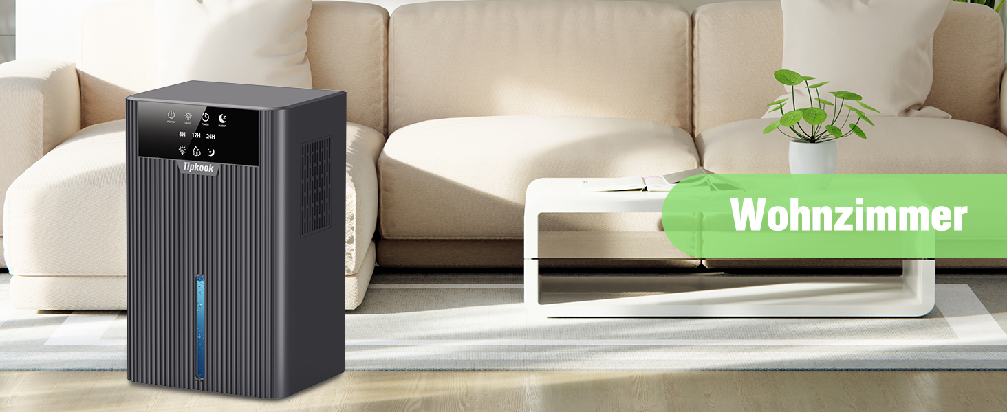 Електричний осушувач повітря Tipkook 2400 мл з автоматичним відтаненням, 10 кольорових світлодіодів, таймером 8/12/24 год, портативний для ванної, спальні, кухні, шафи, срільно-сірий