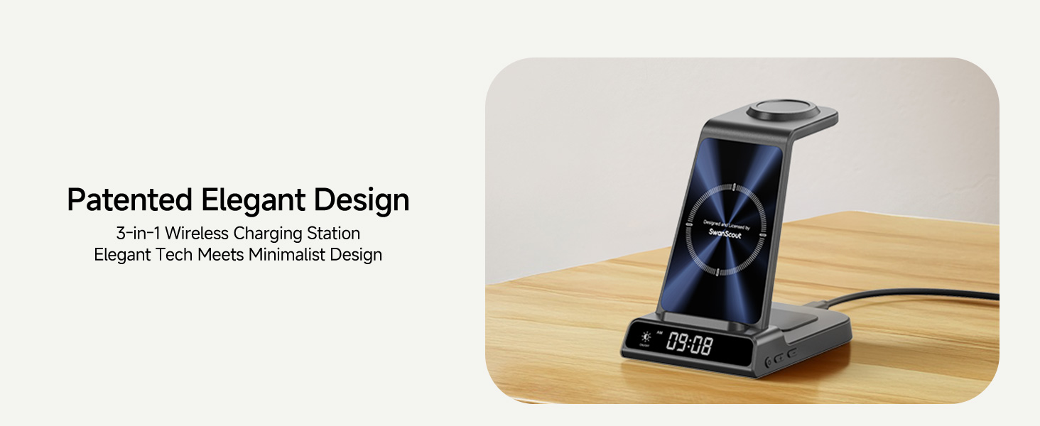 Бездротова зарядка leQuiven 3-в-1 для Samsung Galaxy S25 Ultra, S24, S23, Z Fold/Z Flip 7, Galaxy Watch 8/7/6/5/4, Galaxy Buds3 Pro (Tech Grey)