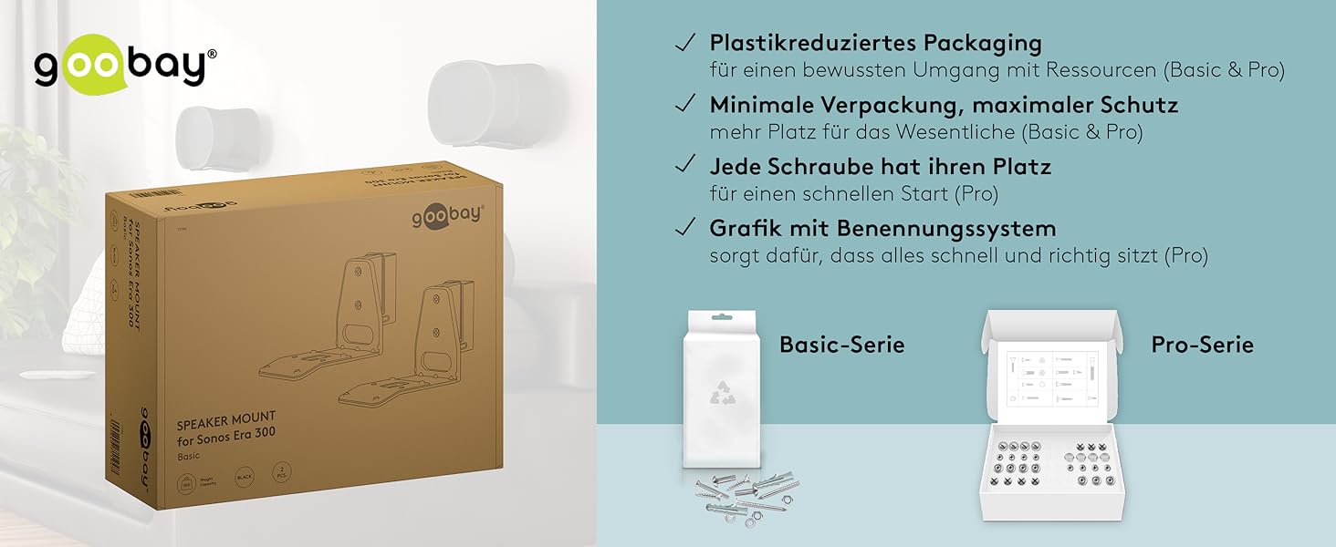 Настінний кронштейн-підставка для колонки Sonos Era 300 від Goobay, чорний, висота 71 см, з кабелеменеджментом, витримує до 3 кг