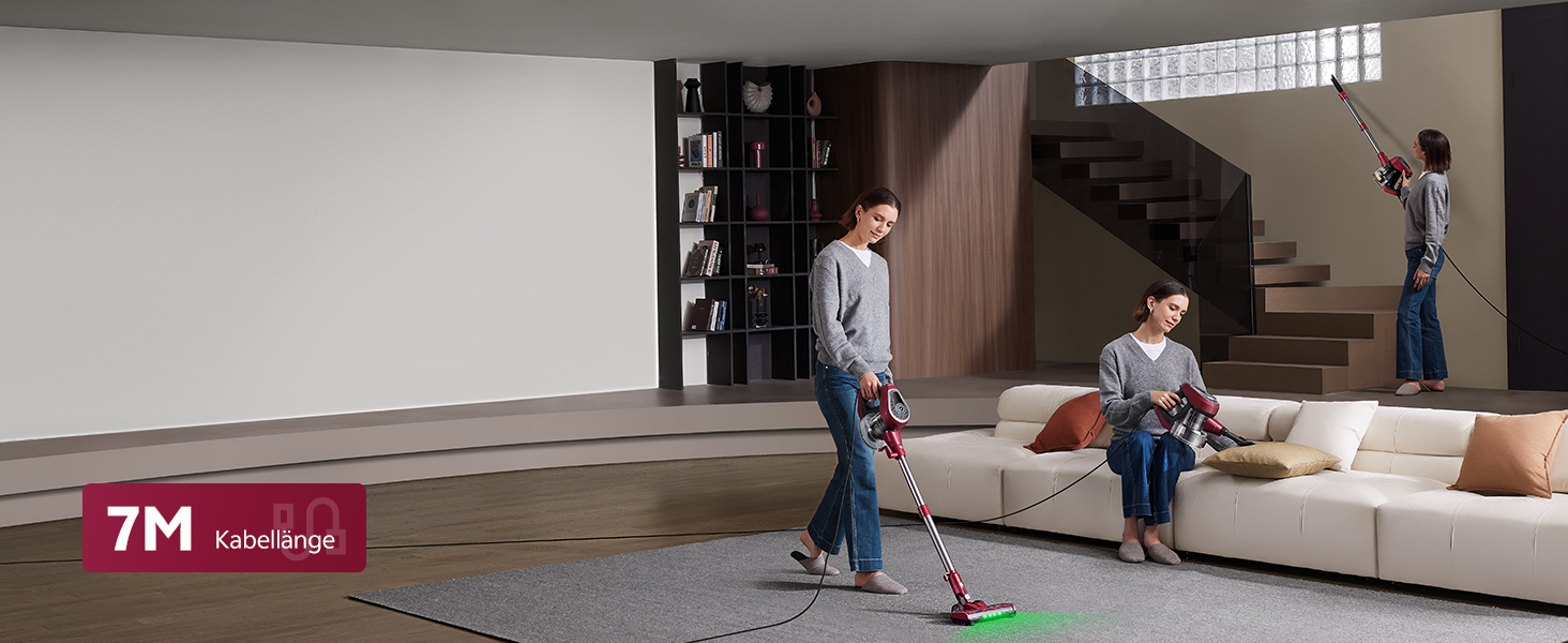 Ручний пилосос Vexilar C8 з кабелем, 600W, 60kPa, 7м кабель, безперешкодна щітка для підлоги, контейнер 1.5L без мішка для твердих поверхонь, килимів, шерсті тварин