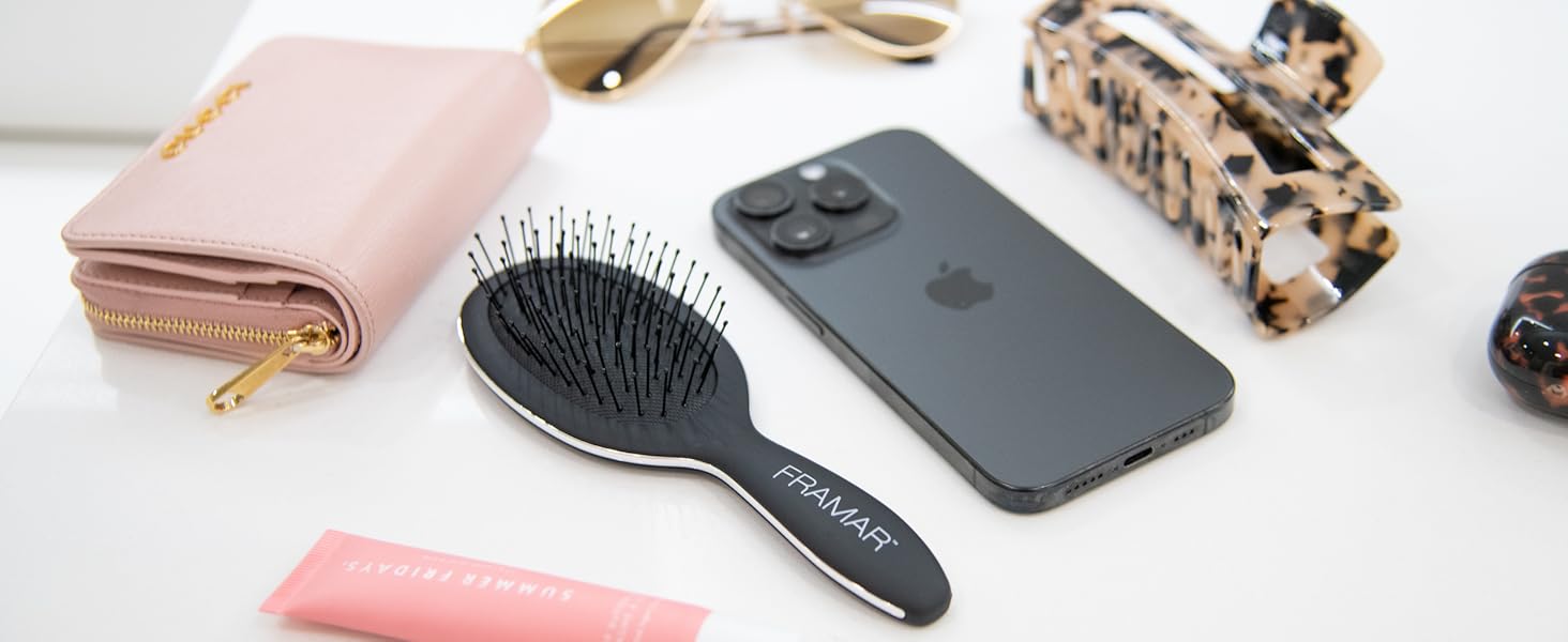 FRAMAR Міні гребінець для волосся - компактний, для подорожей, розплутування, для всіх типів волосся, чорний матовий