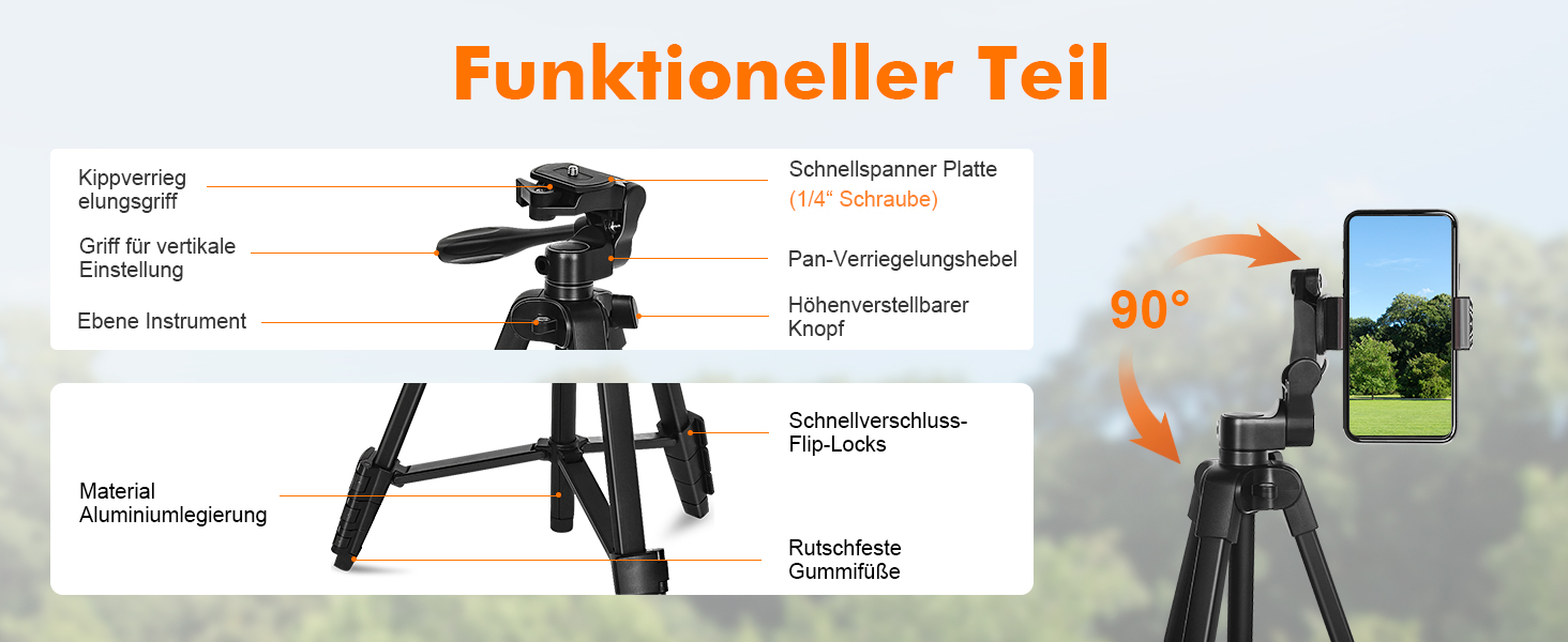 Штатив для камери та телефону GRIFEMA, 140 см, алюміній, з Bluetooth-пультом, регульований, сумісний з iPhone, Android, DSLR