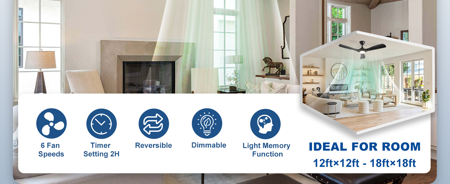 Стеляний вентилятор Depuley Leise з підсвічуванням для вулиці: LED лампа з вентилятором для саду, тераси - 132см, з пультом керування, для вітальні, ресторану, офісу (Чорний, 52'' з підсвічуванням)