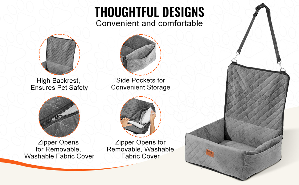 Автокрісло для собак VEVOR, підставка для собак у машину з кишенею для зберігання, страхувальний поводок, наповнювач з губки та PP-бавовни, автоліжко для собак маленьких та середніх порід до 18 кг
