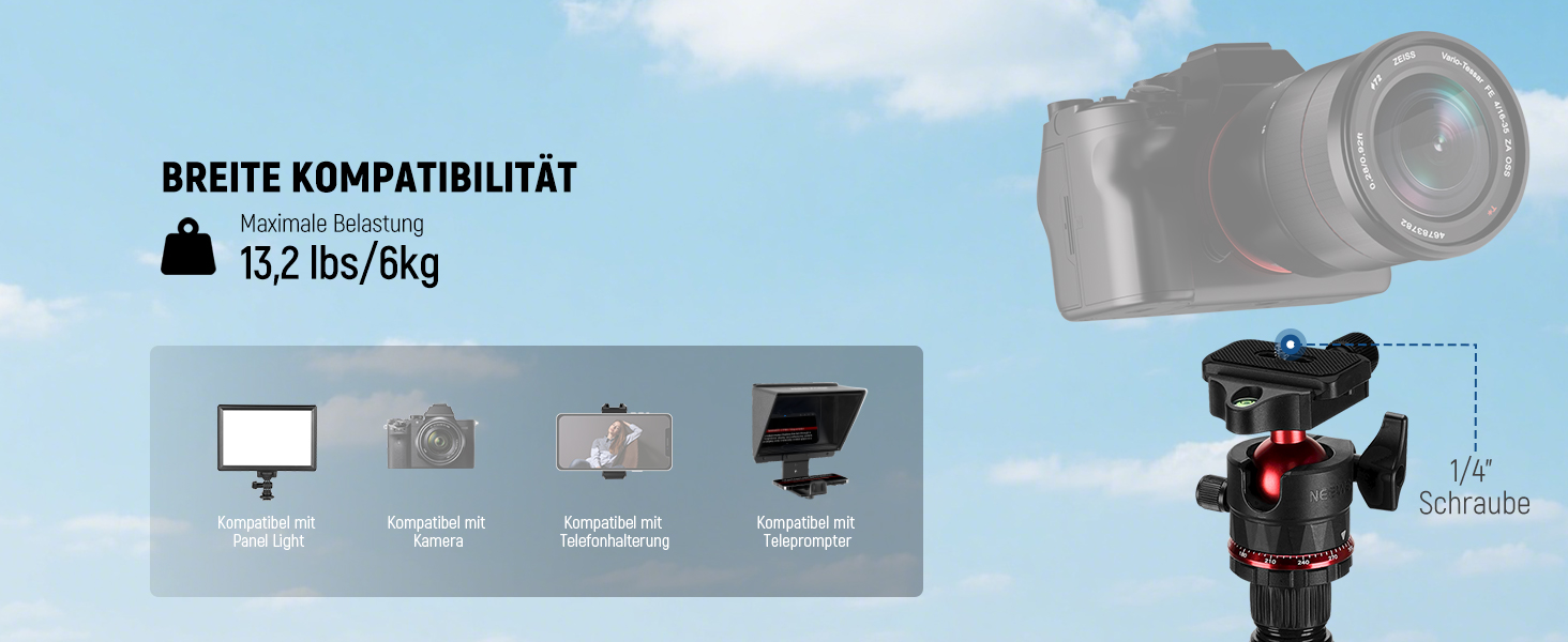 Штатив для камери NEEWER BASICS 77' з моноподом, кульковою головкою 360° та пластиною Arca QR, компактний, легкий, з алюмінію, для подорожей, відеозйомки, максимальне навантаження 6кг (TP14)