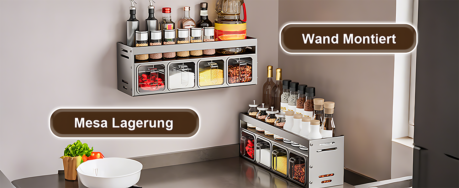 Стильна підставка для спецій з 5 сірими баночками: настільна, настінна, без свердління