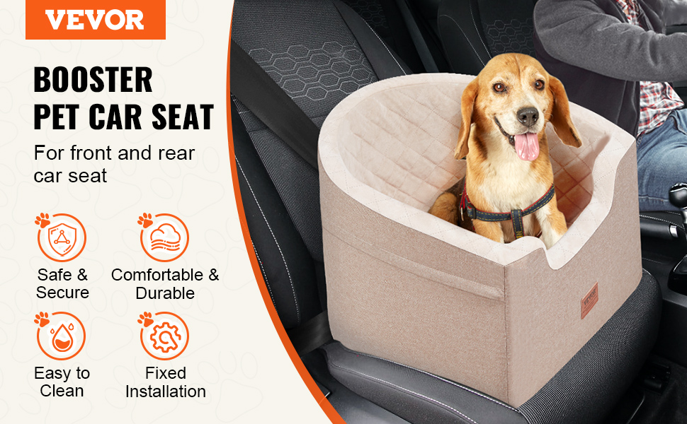 Автокрісло для собак VEVOR, 560x508x410 мм, з кишенею, страхувальним ременем та м'якою підкладкою, для собак малого та середнього розміру до 25 кг, світло-коричневе