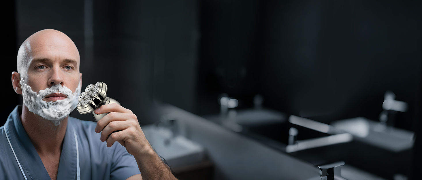 Електричний голкострум для гоління голови чоловічий 6-в-1 з плаваючою голівкою 7D, IPX7, вологостійкий, з тримером для носа - ідеальний для подорожей