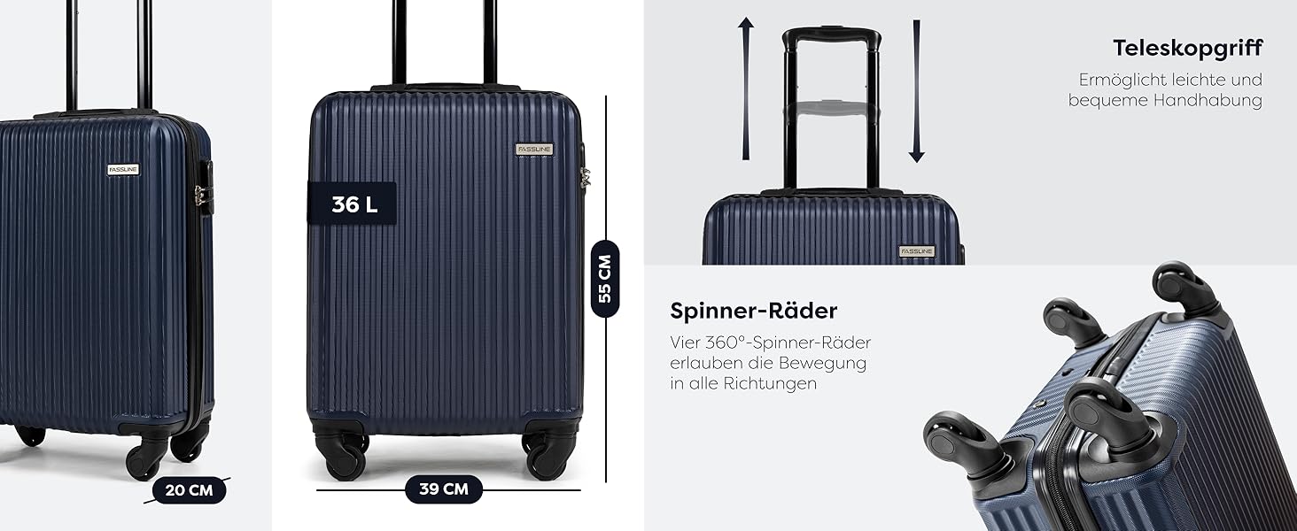 Набір валіз 3 шт: ручна, середнього та великого розміру. Чохол з ABS-пластику, 4 колеса, кодовий замок, телескопічна ручка. Набір валіз (малий + середній + великий). Колір: темно-синій, ручна валіза (M)