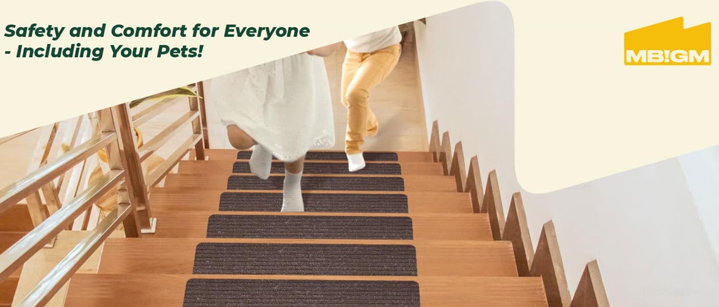 Набір сходинкових килимків MBIGM 15 шт. 20x76 см, самоклеючі, для безпеки дітей, літніх людей та домашніх тварин, сірий
