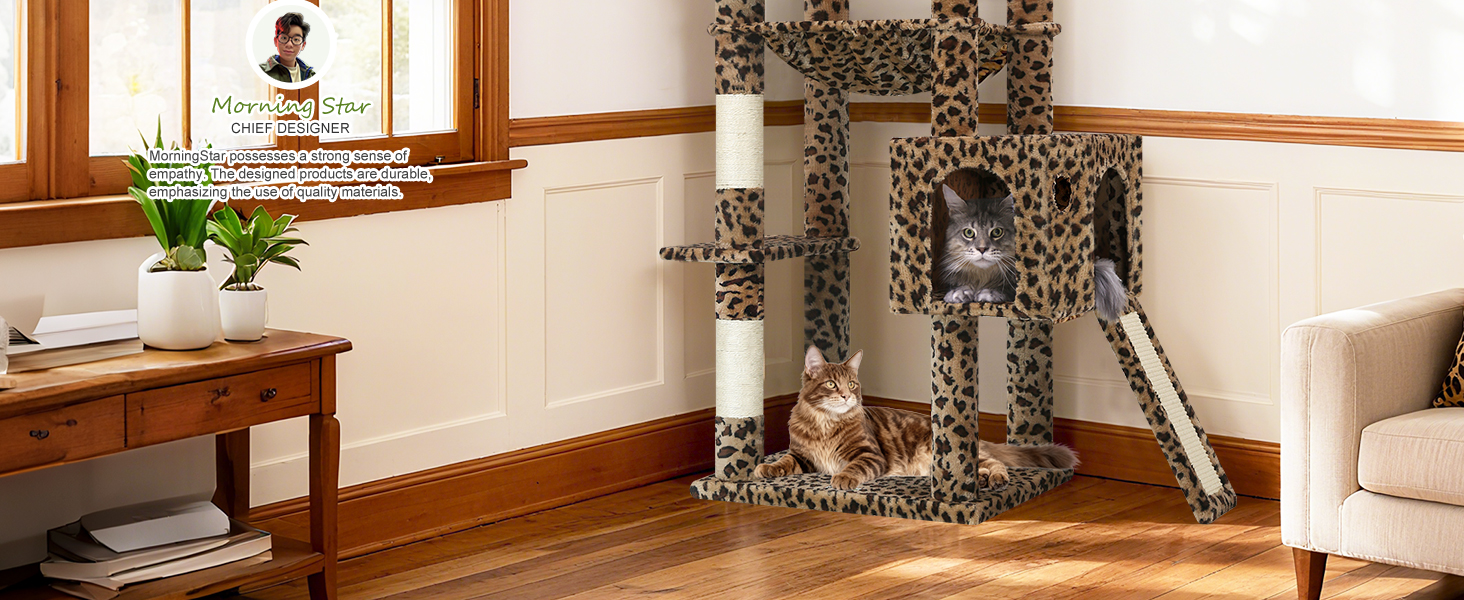 Драбина-будинок для котів Globlazer Kaktus (178 см) з гамаком, платформами, сходами з сизалю, для 2-4 котів, зелений (F70 Pro, XXL, леопардовий)