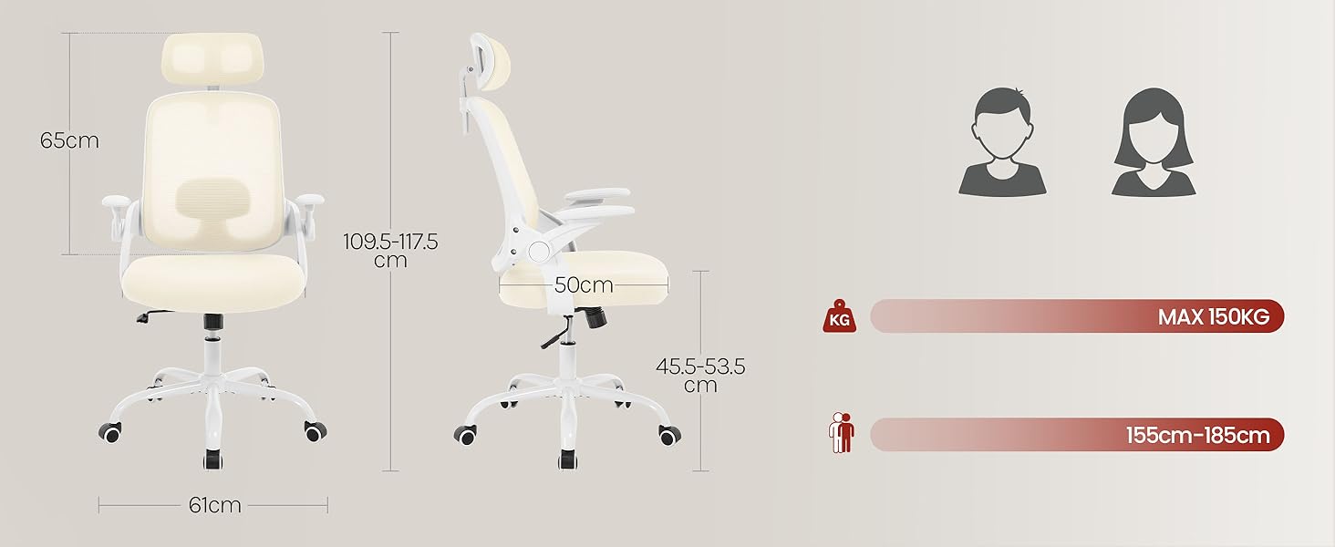 Офісний стіл WOLTU: ергономічне крісло з регульованою підголівником та підтримкою попереку, функцією гойдання, для офісу та дому, витримує до 150 кг, колір бежевий
