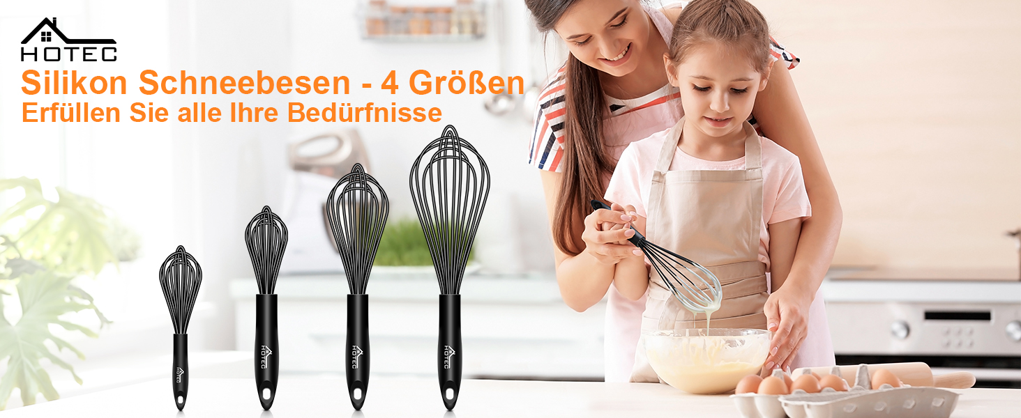 Набір міксерів Hotec: 4 шт. силіконових та нержавіючої сталі для збивання, перемішування та змішування. Кухонні аксесуари, чорний/блакитний