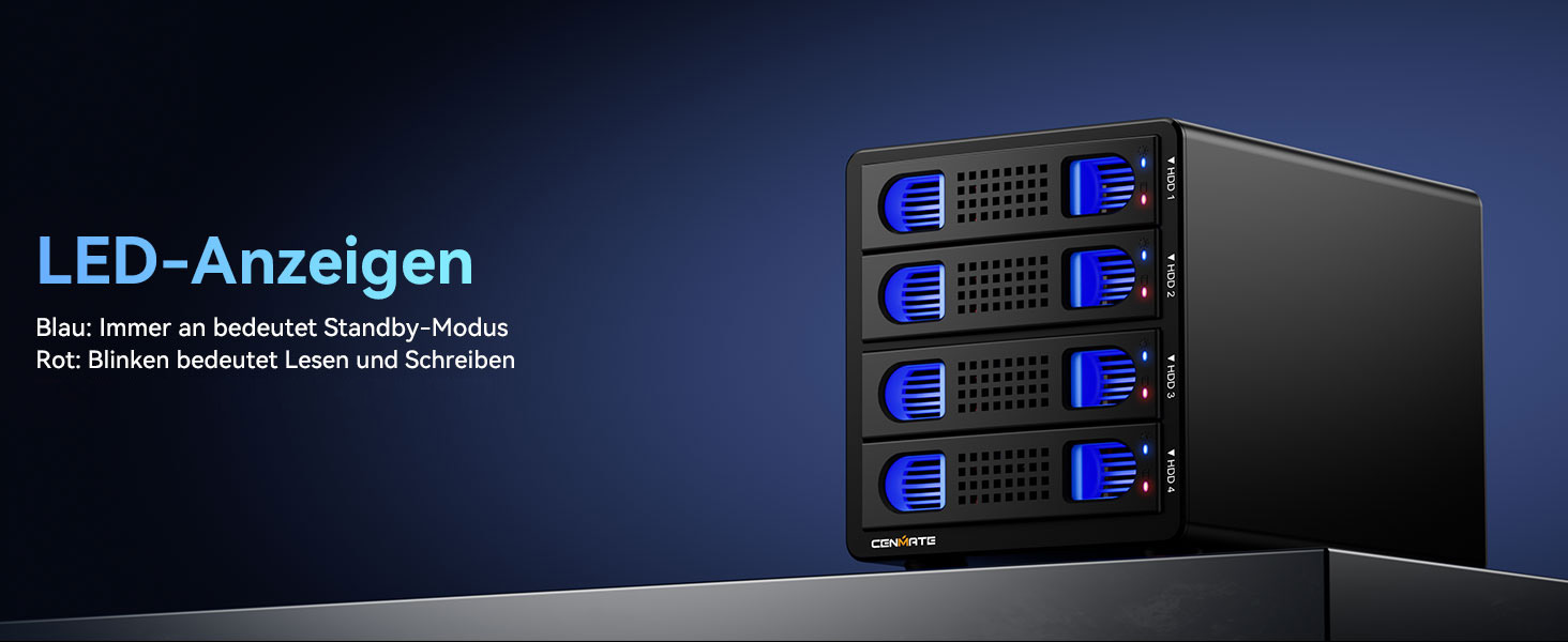 Корпус для жорстких дисків на 4 відсіки з вентилятором для 2.5/3.5' SATA HDD/SSD з USB A/C 3.0 та eSATA кабелем, підтримка Hot-Swapping, 80TB, DAS (без RAID/NAS)