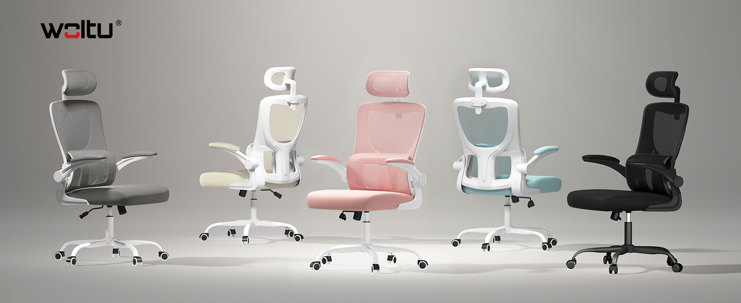 Офісний стіл Woltu: ергономічне крісло з функцією гойдання, регульована підголовник, обертові підлокітники, підтримка попереку, 150 кг, Рожевий