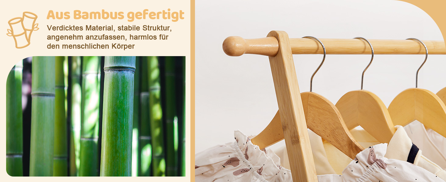 Дитяча вішалка для одягу Yorbay з бамбука, регульована подвійна штанга, з полицями для зберігання, економія місця, натуральний колір