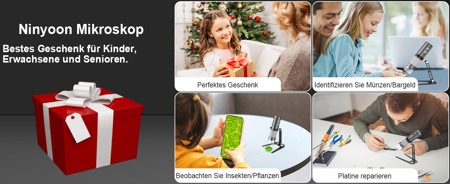 Цифрова мікроскоп-камера Ninyoon 1080P USB для iPhone, iPad, Android, PC, 50-1000x, з підсвічуванням, для монет, рослин, паяння, шкіри, скальпу