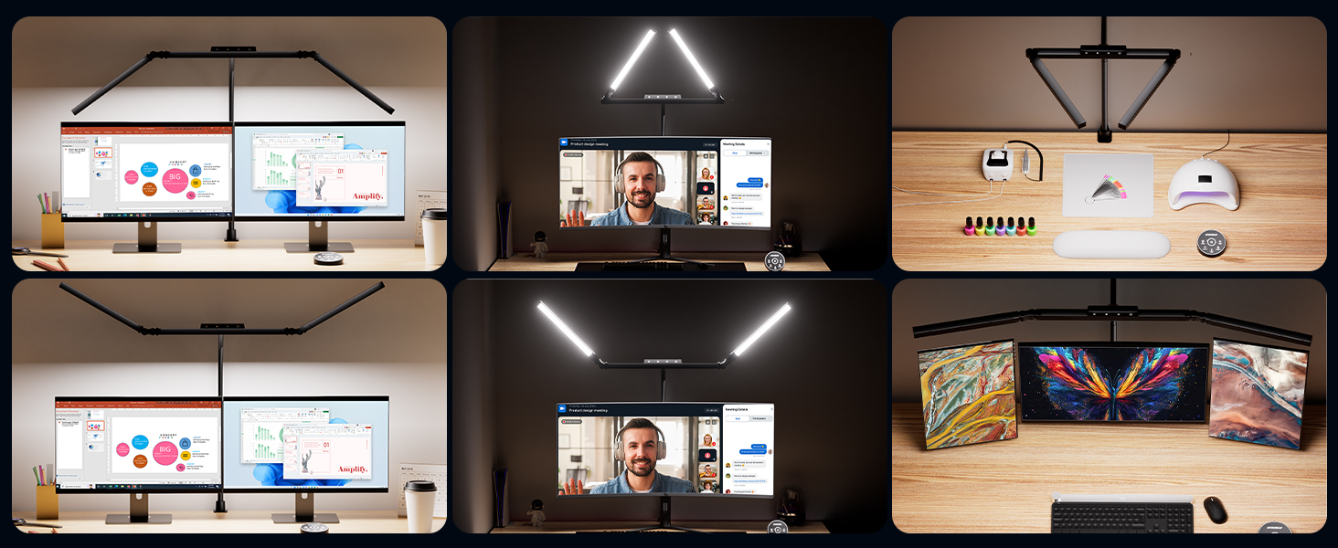 Настільна лампа для робочого столу з 3 джерелами світла, 24W, 100см, денне світло, з пультом дистанційного керування, регульована яскравість, лампа для монітора, модель «Лебідь», матовий чорний колір