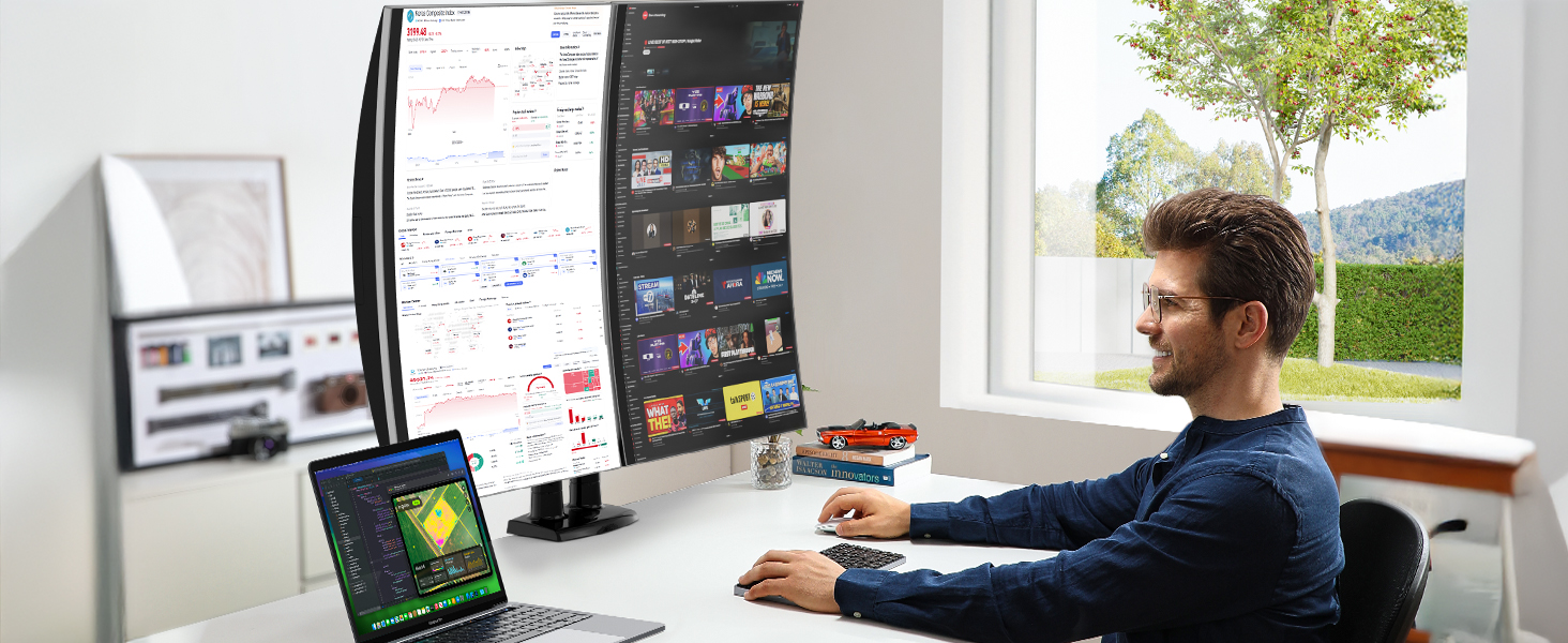 Кріплення для монітора HUANUO Gaming, 2 монітори, до 40 дюймів, регулювання висоти, USB, VESA, чорний